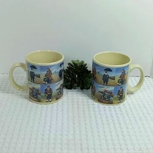 Vintage California Pottery Guy Buffet The Pursuit Of Leisure Ceramic Golfer Mugs